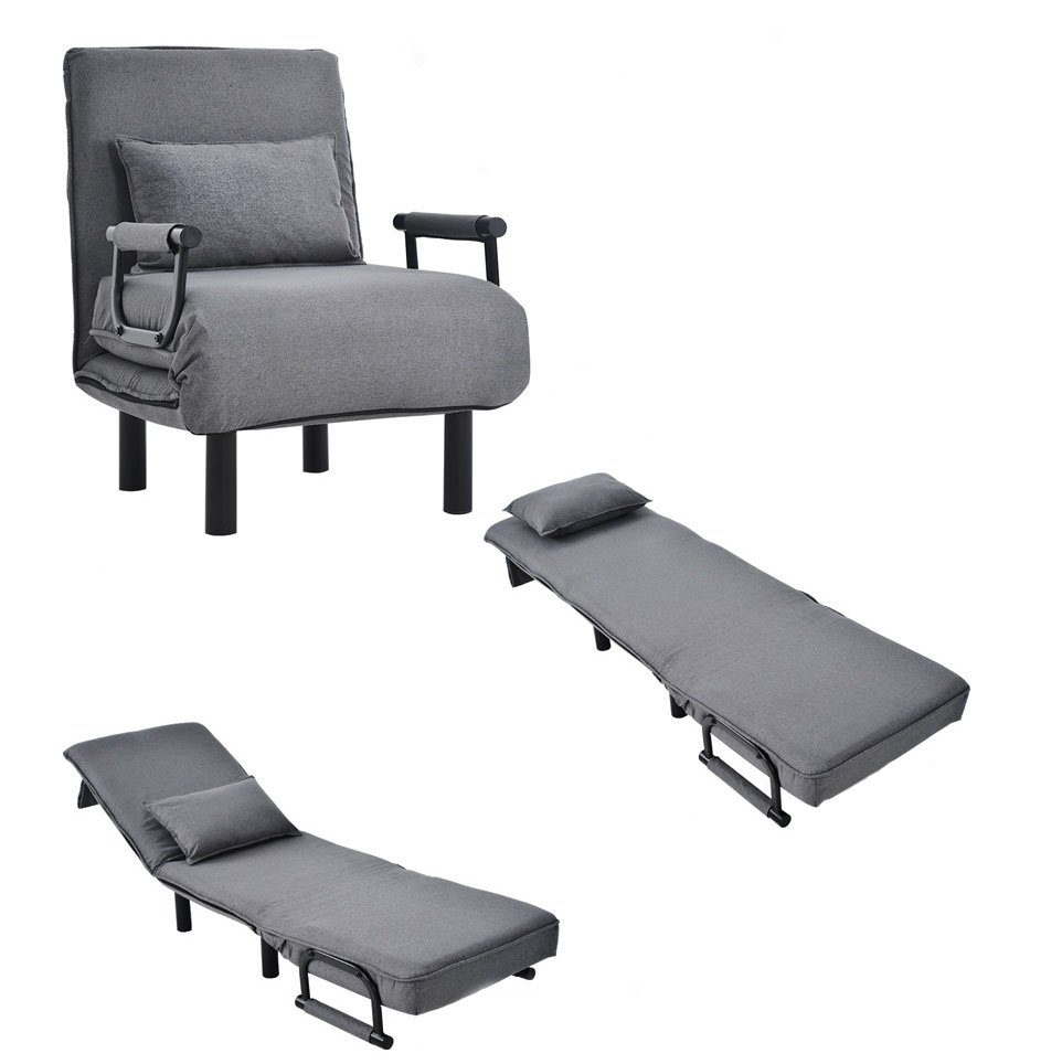 Fangqi Loungesessel Umwandelbarer Schlafsofa-Schlafsessel, klappbarer Sessel mit Kissen (verstellbare Rückenlehne mit 6 Positionen) Grau