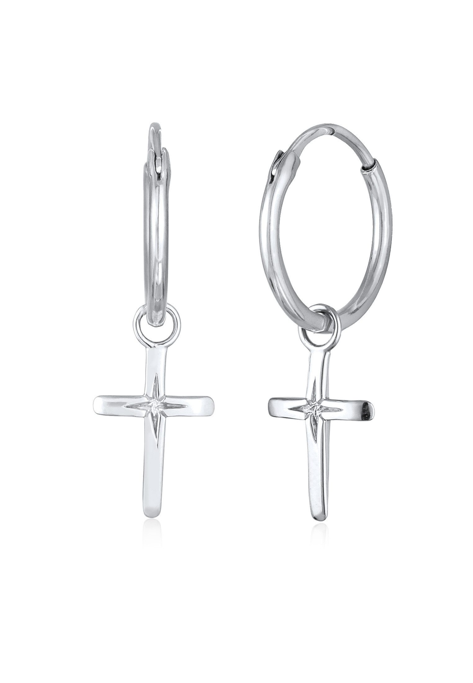 Paar Creolen Kreuz Creolen 925 Sterling Silber