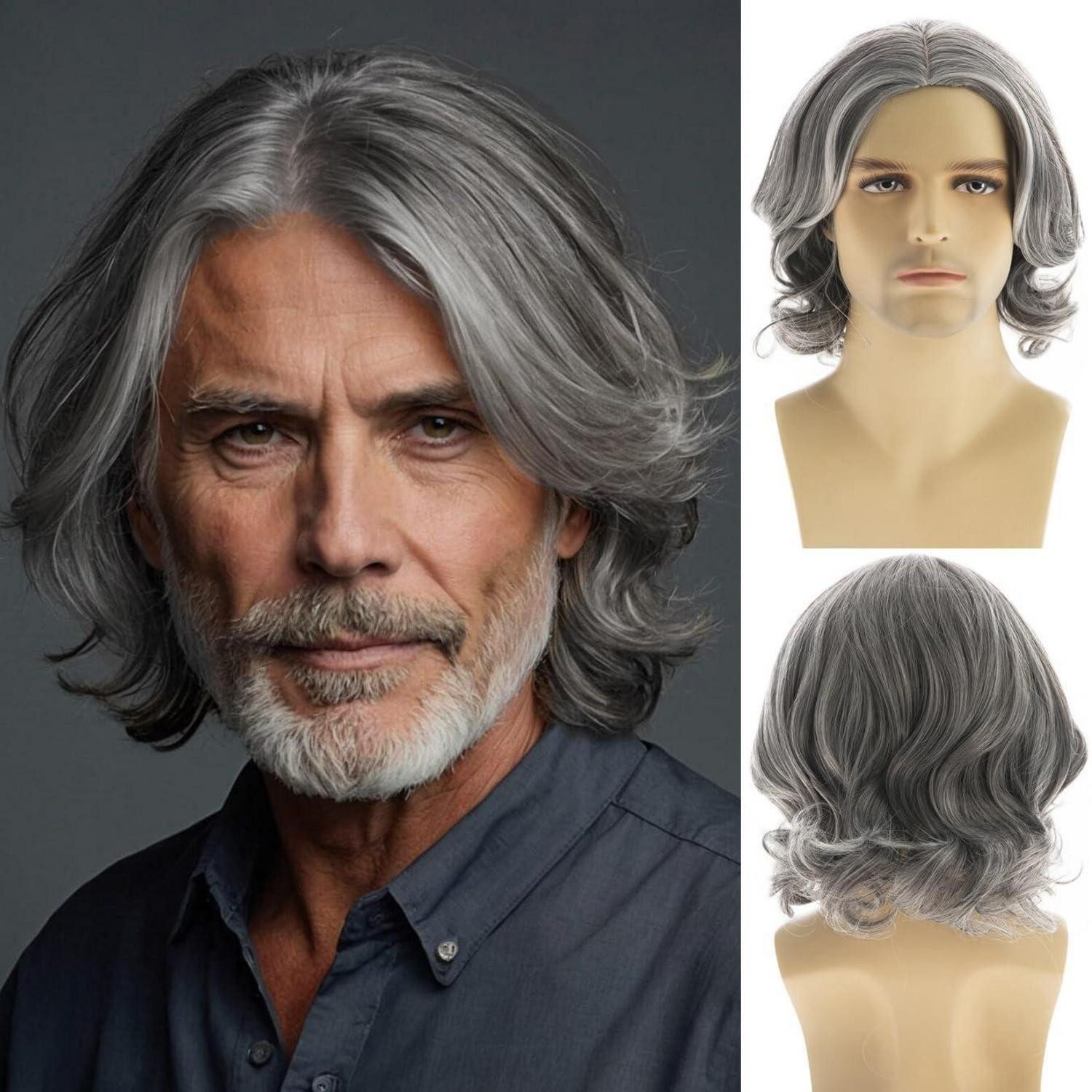 LuxusKollektion Kostüm-Perücke Perücke Herren Bob Synthetisch Cosplay Party Ersatz Grau