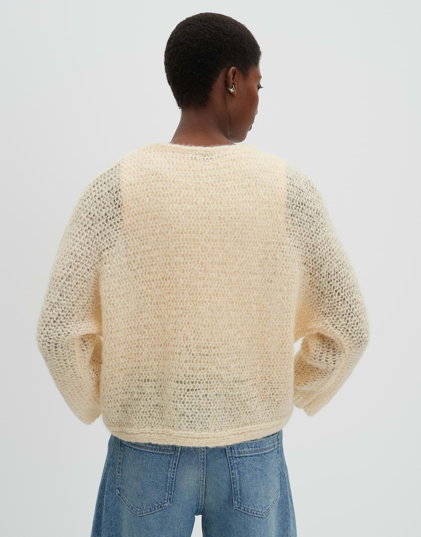 someday Strickpullover Talume Weite Passform mit Lochstrickmuster, verkürzte Ärmel