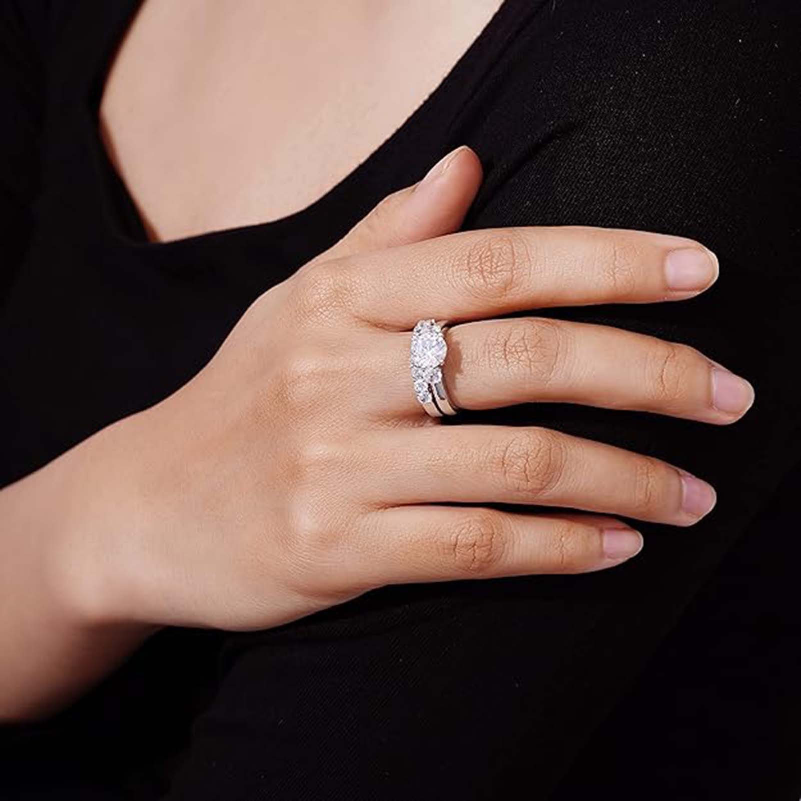 Jumpeak Diamantring 2karat E VVS2 3ex,14K Gold,Lab Grown Diamant Ring,Diamant Ring Damen, Trauringe Eheringe Set 2 Teilig,Verlobungsring,4 Zacken,Diamond