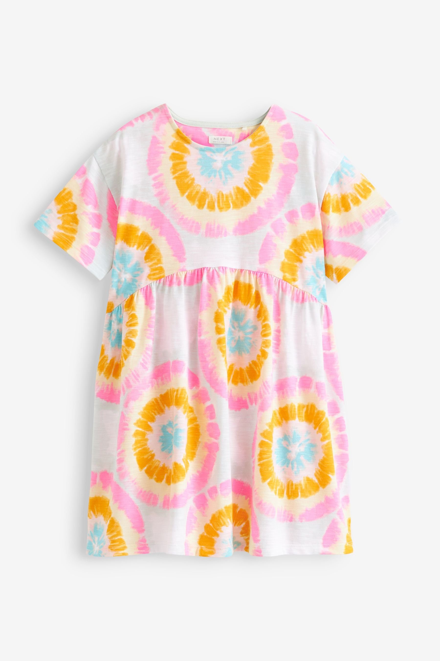 Next Jerseykleid Kurzärmliges Jersey-Kleid (1-tlg) Ecru White/Pink Tie Dye Print