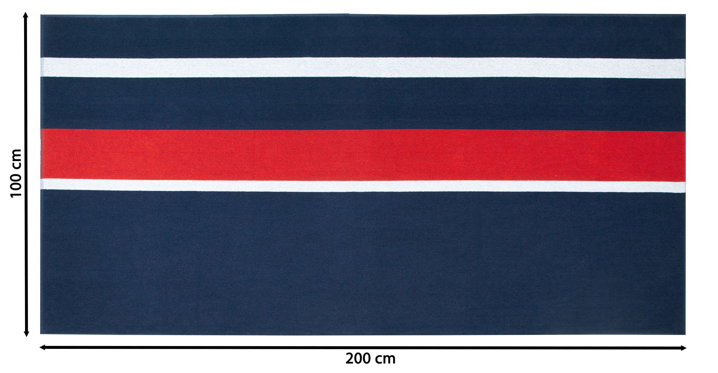 gestreift Glattvelours cm, 200 100% Strandtuch, ZOLLNER 100 x blau-weiß-rot (1-St), Baumwolle,