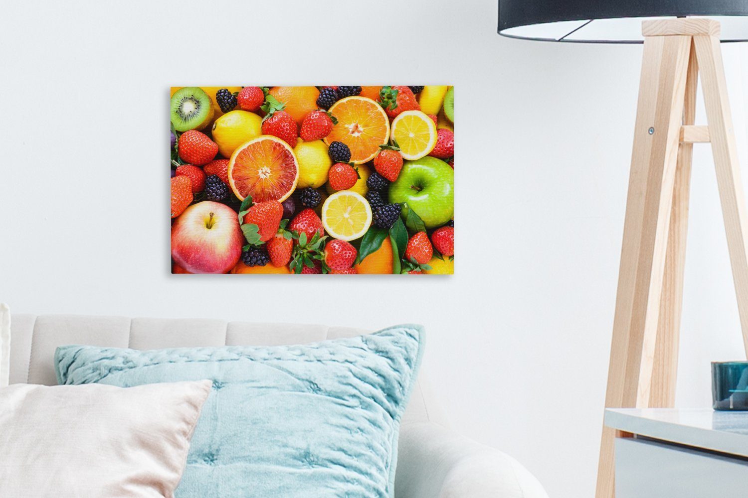 - (1 Aufhängefertig, Zitrone Leinwandbild OneMillionCanvasses® Leinwandbilder, Erdbeere St), Obst, 30x20 - Wanddeko, cm Wandbild