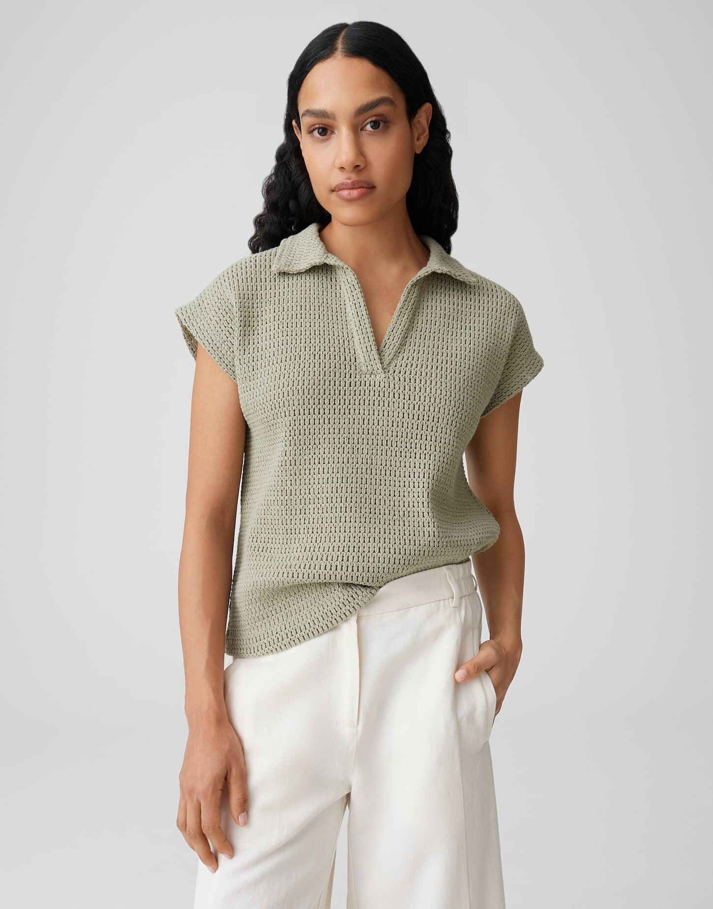 OPUS Poloshirt Somona aus Jersey mit Crochet Optik Lochstrickmuster, leichte Transparenz, weicher Griff, Casual