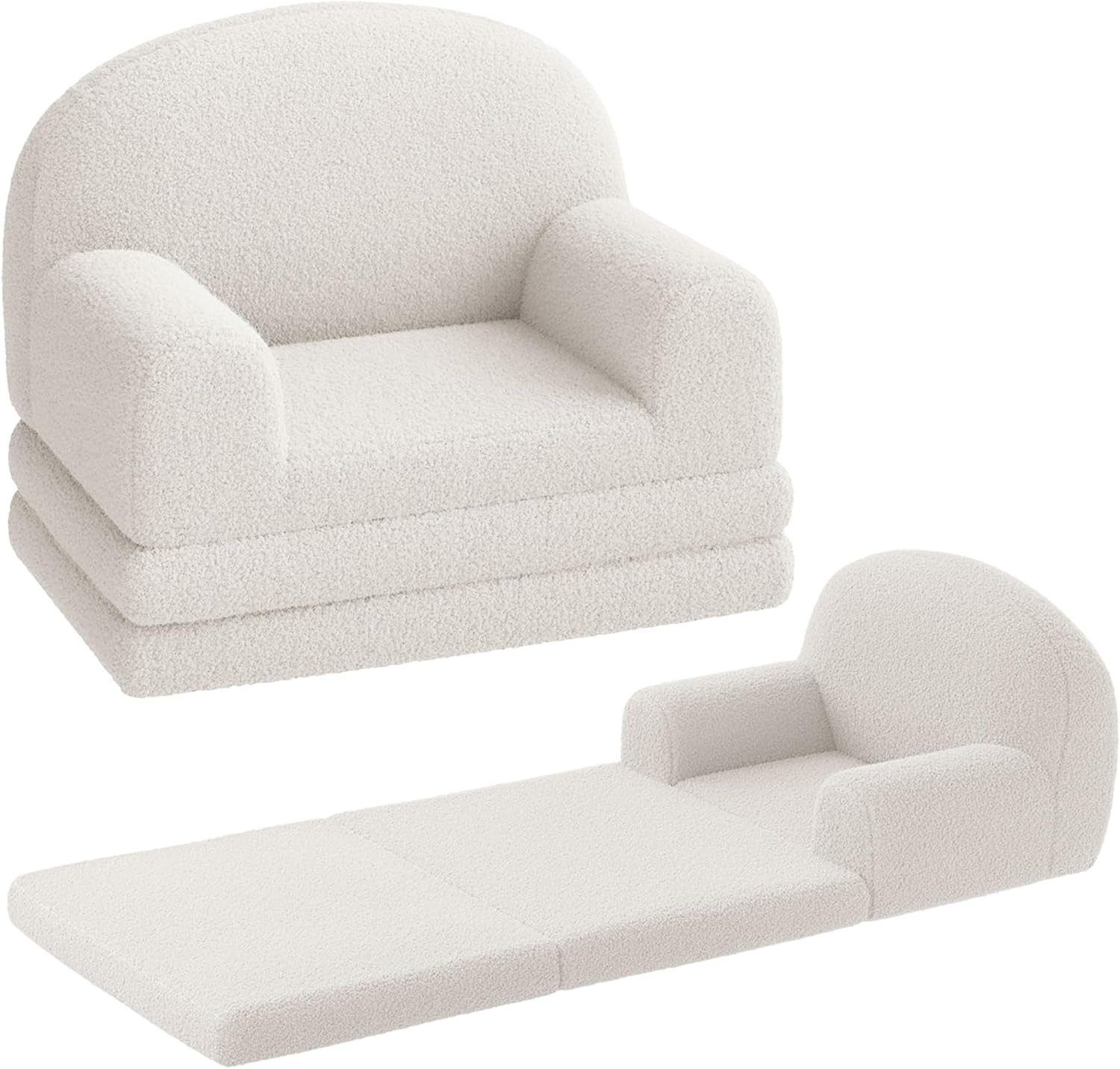 GarveeMore Kindersofa 2-in-1 Schlafsofa Sofabett Klappsofa für Kinder aus Teddystoff