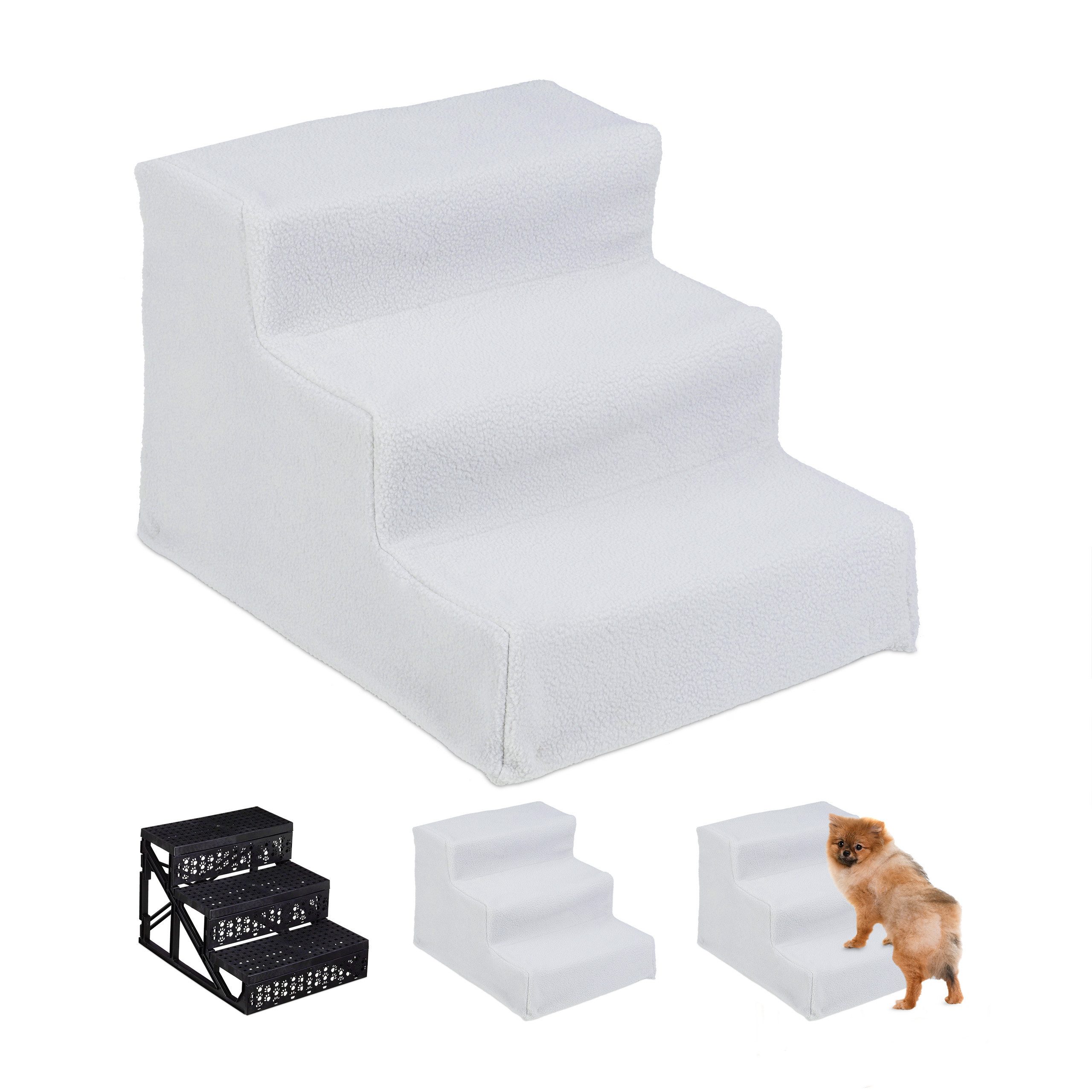 relaxdays Haustiertreppe Hundetreppe 3 Stufen, Weiß günstig online kaufen