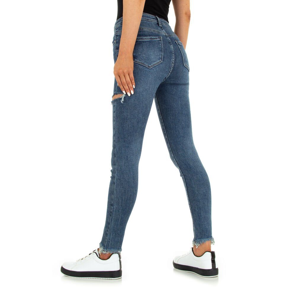Damen Destroyed-Look Freizeit Jeans Ital-Design Skinny-fit-Jeans Skinny Stretch Blau in