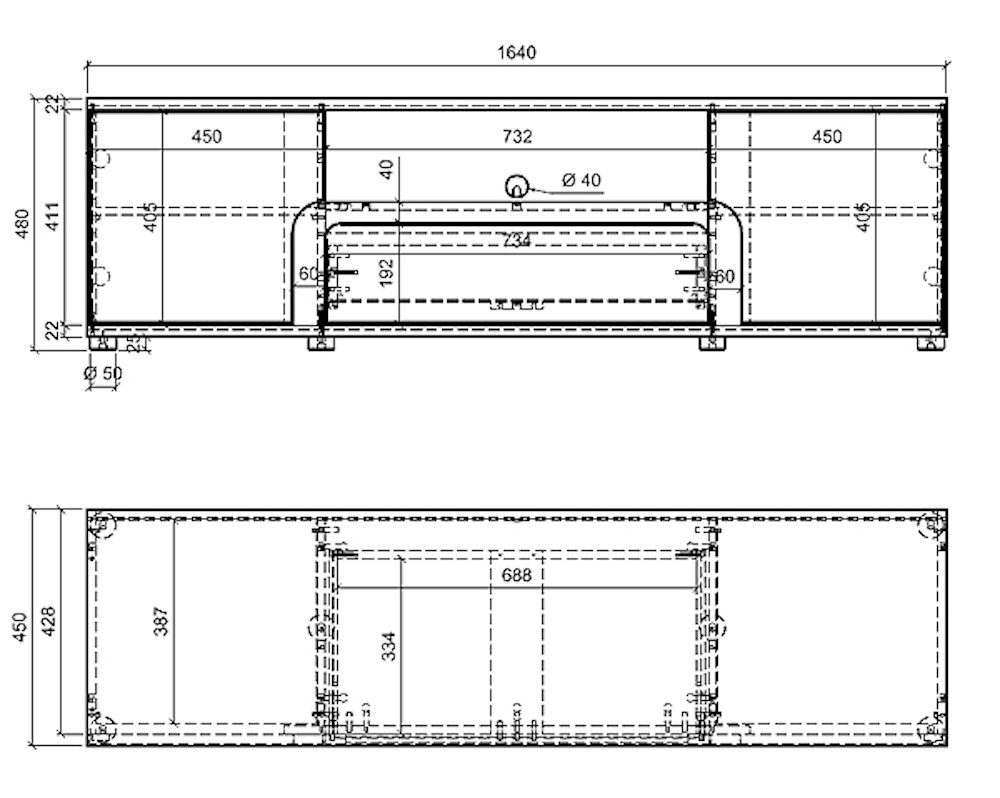 cm B/T/H: 45 164 48 Lowboard Feldmann-Wohnen / / MILANO, cm cm