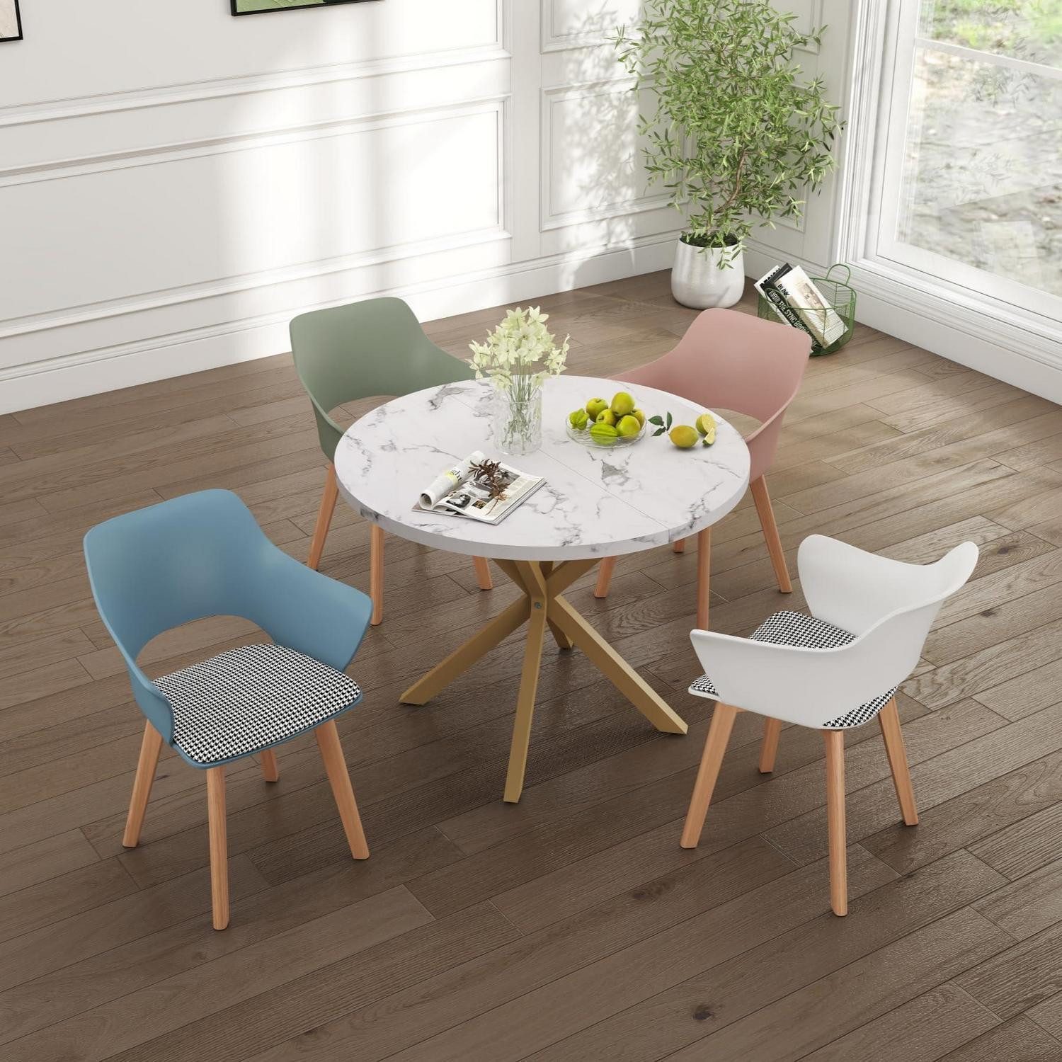 LuxusKollektion Esstisch Esstischset nordisch 100x100x76,5cm 4 Stühle gepolstert Marmor-gd Wgpl (1-St)