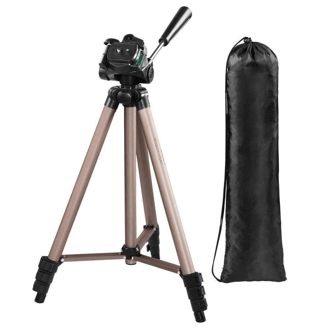 Hama Dreibeinstativ für Foto und Videokameras, 3D 3-Wege Stativkopf, beige Dreibeinstativ (3 fach ausziehbar von 42,5 bis 125 cm, Schnellwechselplatte)