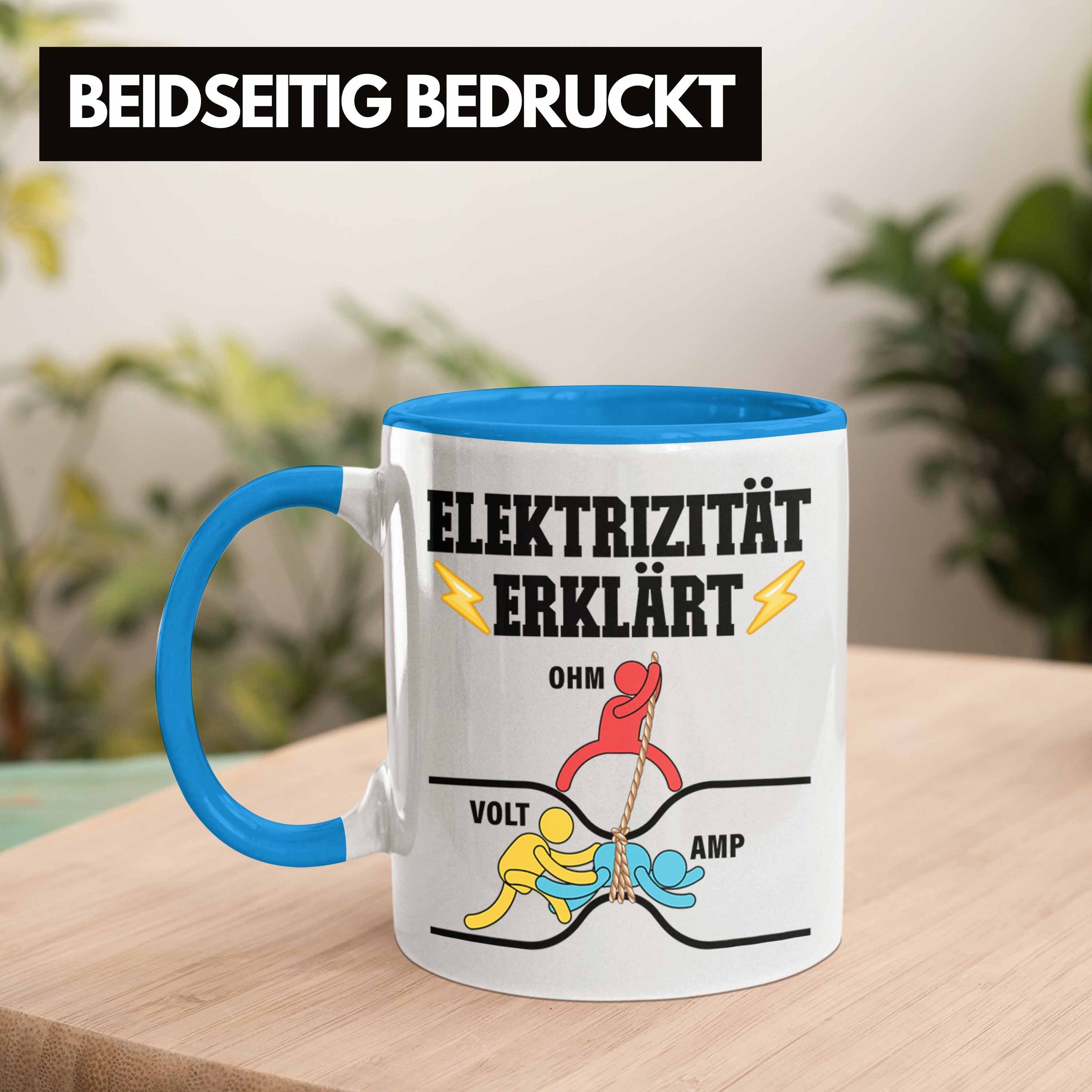 Geschenkidee Elektriker Gadget Trendation Elektroinstallateur Volt Geschenke - Elektrotechnik Tasse Trendation Kaffeetasse Ohm Geschenk Amp Tasse Elektroniker Elektrotechniker Männer Lustig Elektrizität Blau