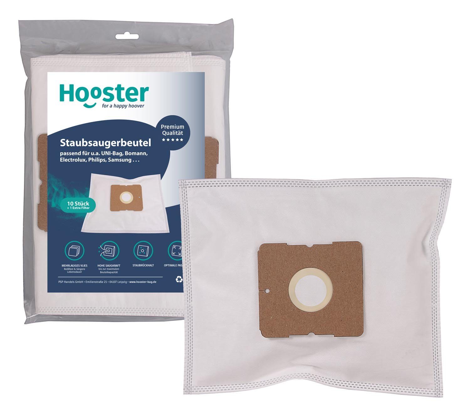 Hooster Staubsaugerbeutel passend für Progress PC 3720 / PC3720 / PC-3720, 10 St., mehrlagiges Premium Vlies für hohes Saugvermögen