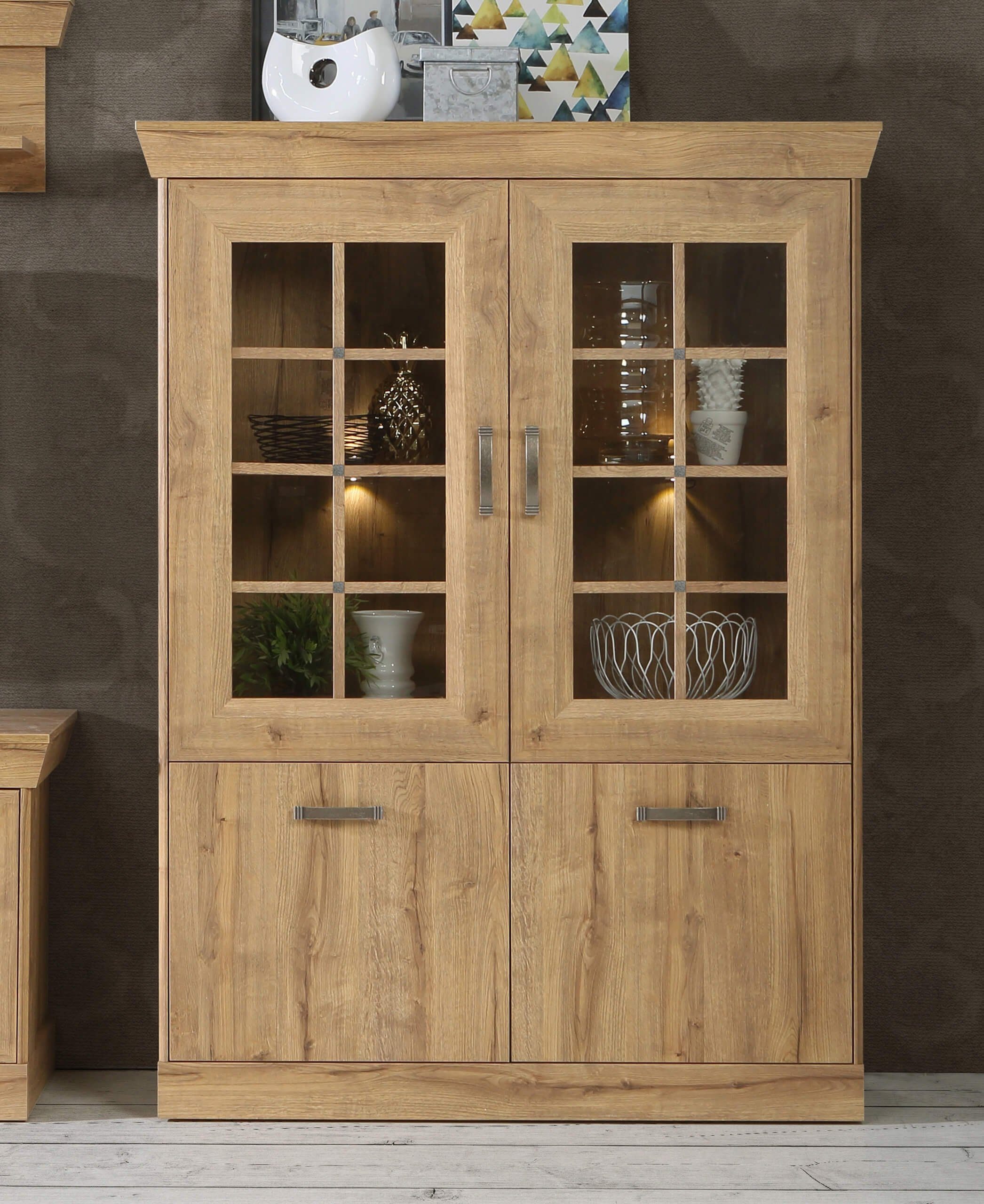 Newroom Vitrine 'Sonoma Eiche' – 146x137x41 Cm, Glasvitrine Mit Regal, Moderner Schrank