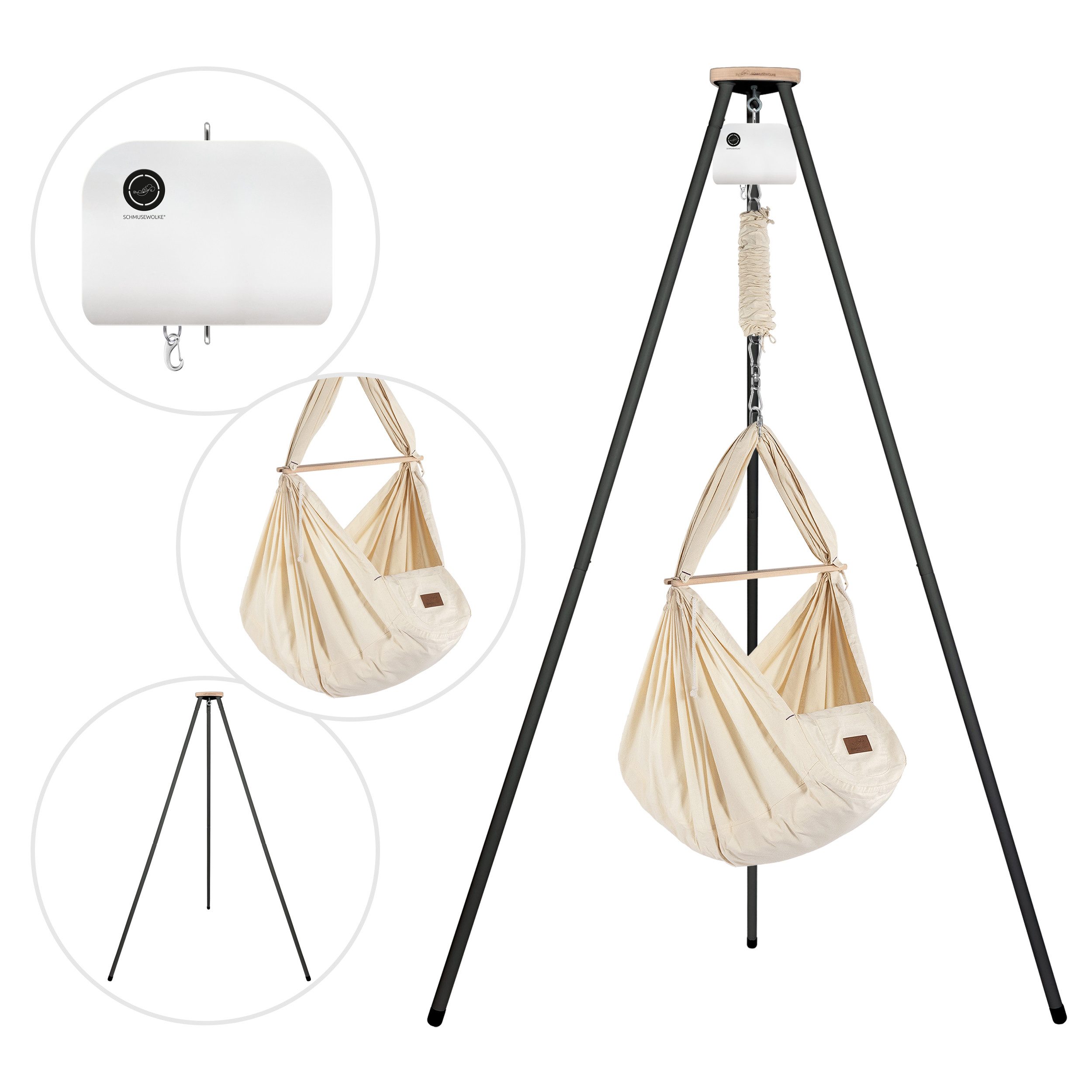 Stubenbett Federwiege Bio mit Tipi Anthrazit und Motor