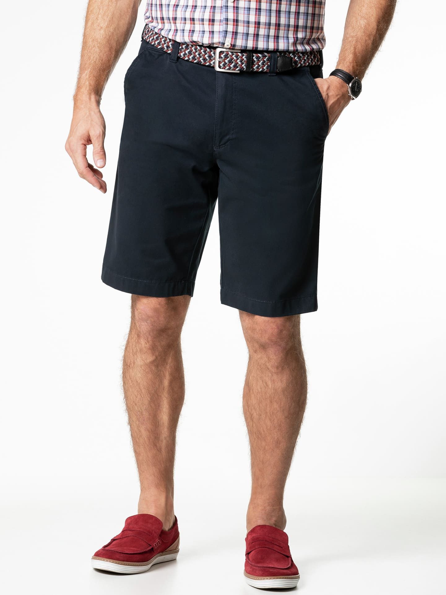 Walbusch Bermudas Herren Stretchbund Bermudas Regular Fit bügelfrei mit Flechtgürtel Comfort-Bund (ca. 6 cm Dehnreserve), Hemdenstopper, Sicherheitstasche