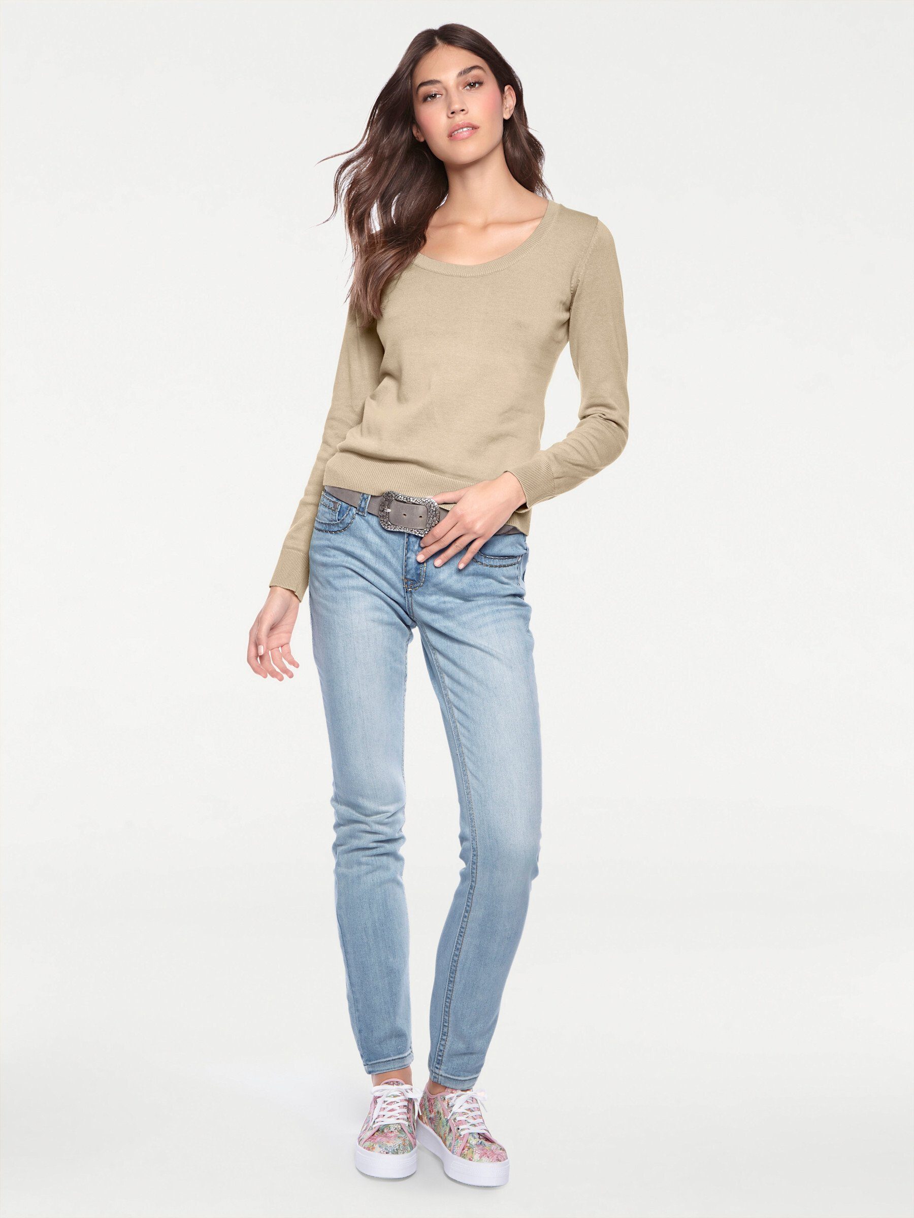 heine Strickpullover Rundhals-Pullover Langarm Feinstrick