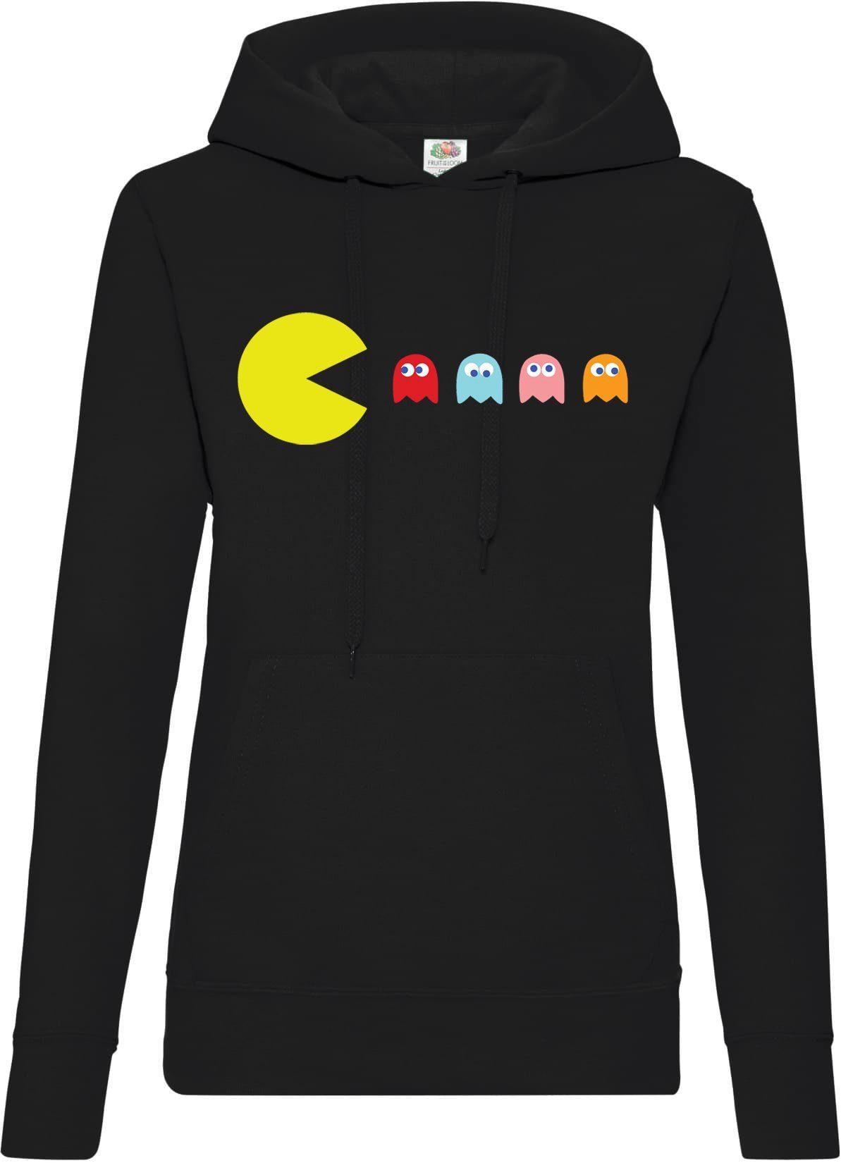 Pacman Frontprint Hoodie lustigem Youth Schwarz Designz Kapuzenpullover Pullover Damen mit