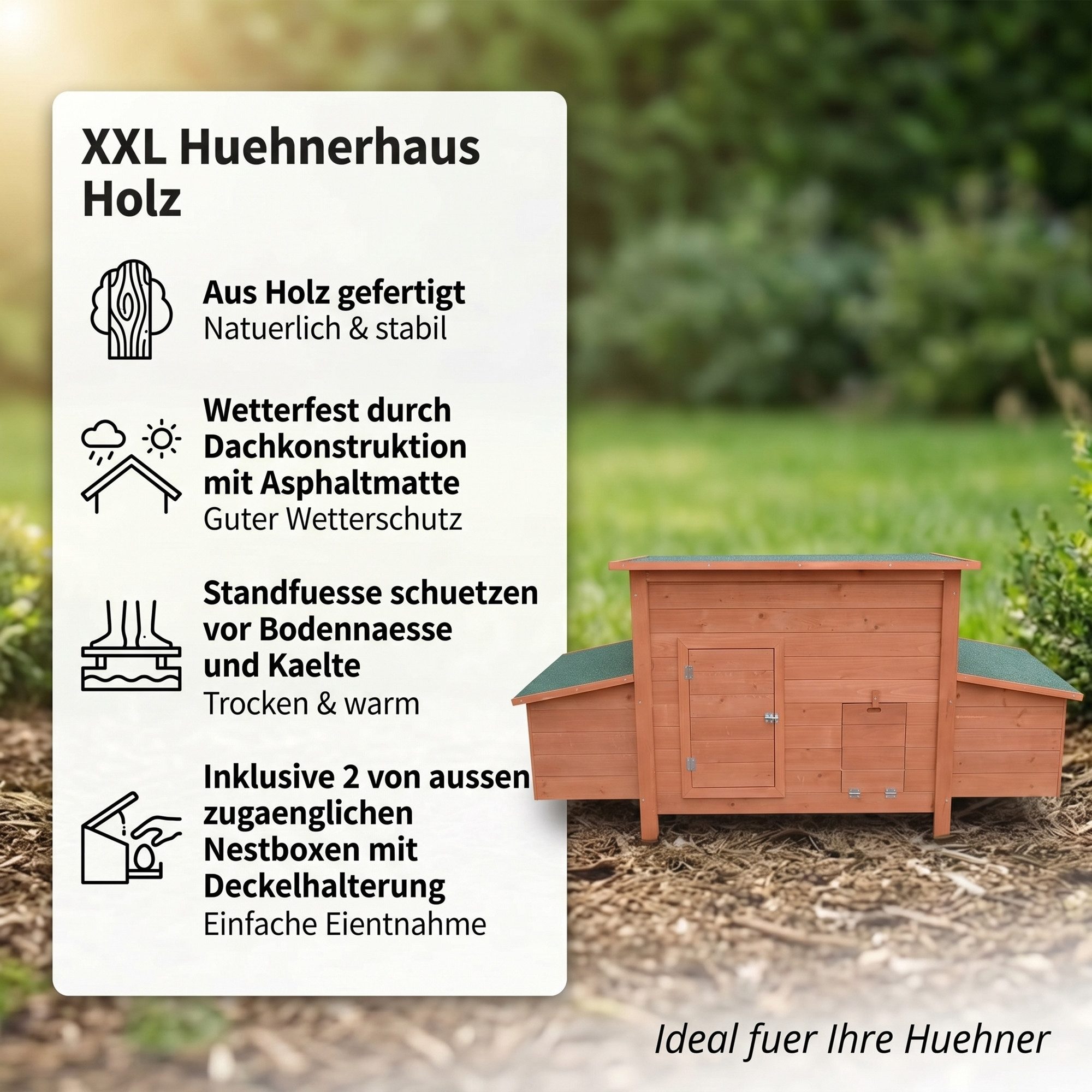 Mucola Hühnerstall Hühnerstall Hasenstall 2 Eiablagen Holz XXL Kaninchenstall Hühner