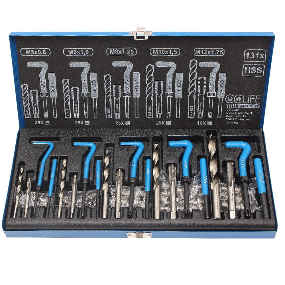 Montagewerkzeug 131tlg Auto Gewindereparatur M5 M6 M8 M10 M12, Gewinde Reparatur Satz