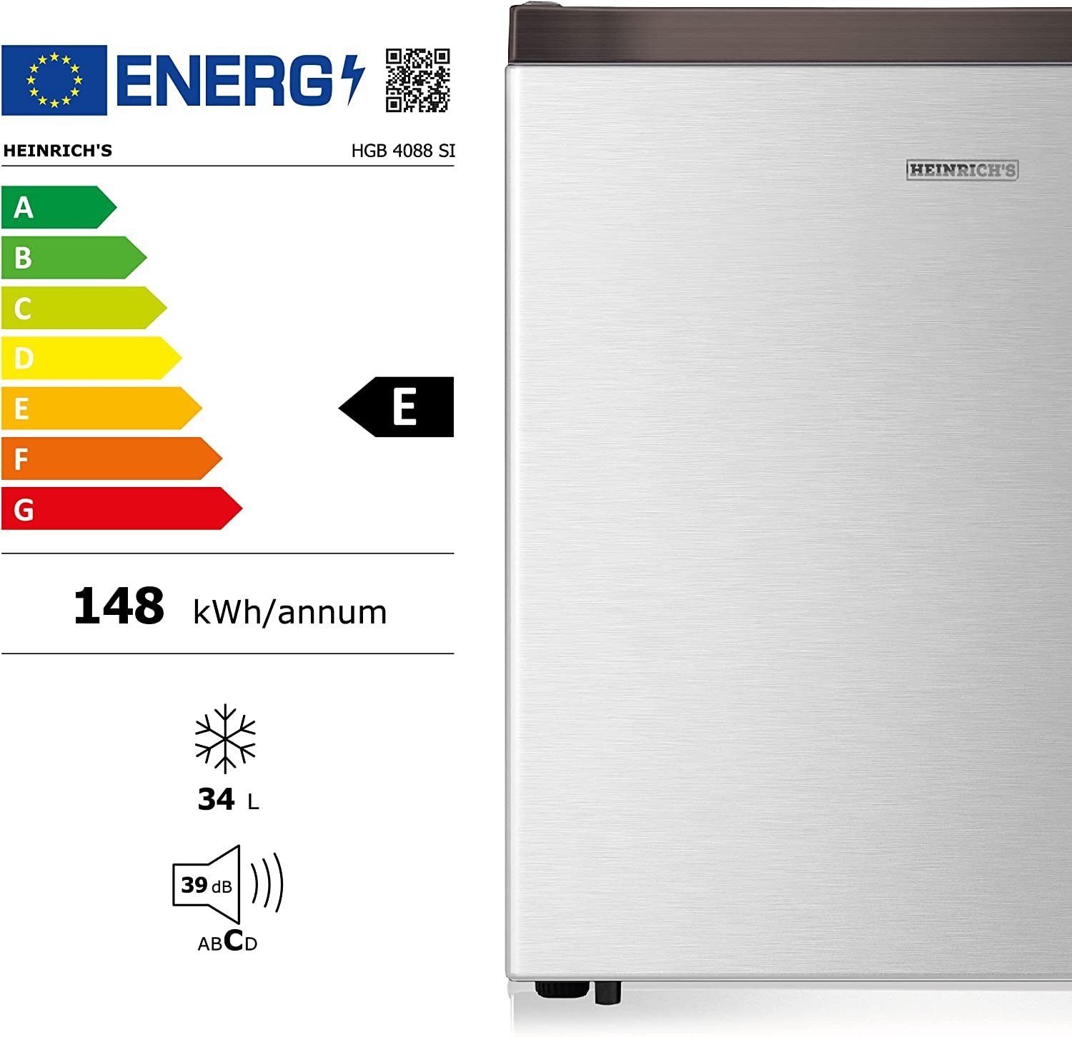Heinrich´s Gefrierschrank Mini Freezer HGB 4088 SI, 51 cm hoch, 44 cm breit, Gefrierbox, 39db, Freezer 33L perfekt Tiefkühlen – Bild 5 von 5