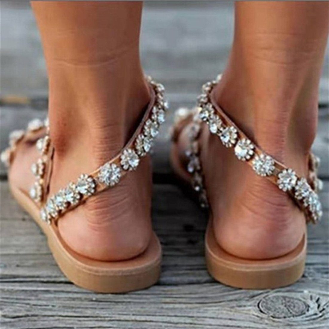 modische Sandalen, Sandalen Damen-Sandalen Strass,böhmische Riemchensandale mit Flache SCRTD