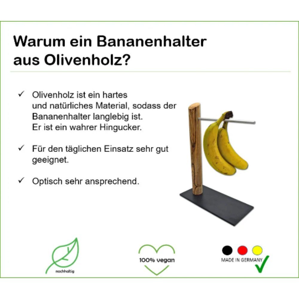 Olivenholz-erleben Obstschale Bananenhalter / Weintraubenhalter aus echtem Olivenholz, Olivenholz, (1-tlg), schonende Aufbewahrung, verhindert Druckstellen und fördert Nachreifen