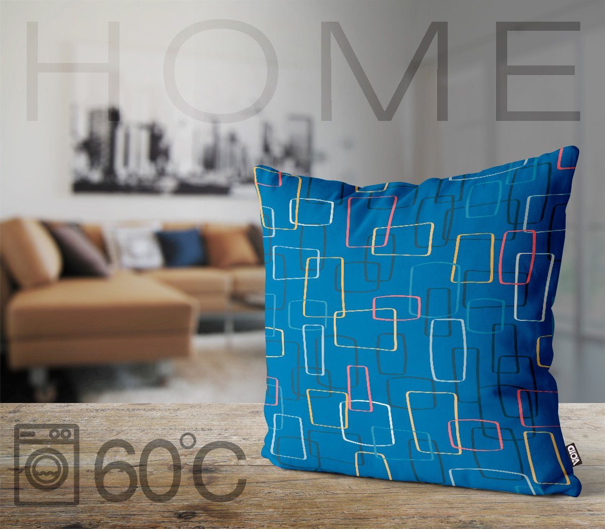 70er Sofa-Kissen geometrisch gemustert Wohnzimmer Muster Stück), Grafik Design Fernseher VOID Kissenbezug, Blau Pop Textur Farben (1 Deko Art Artwork