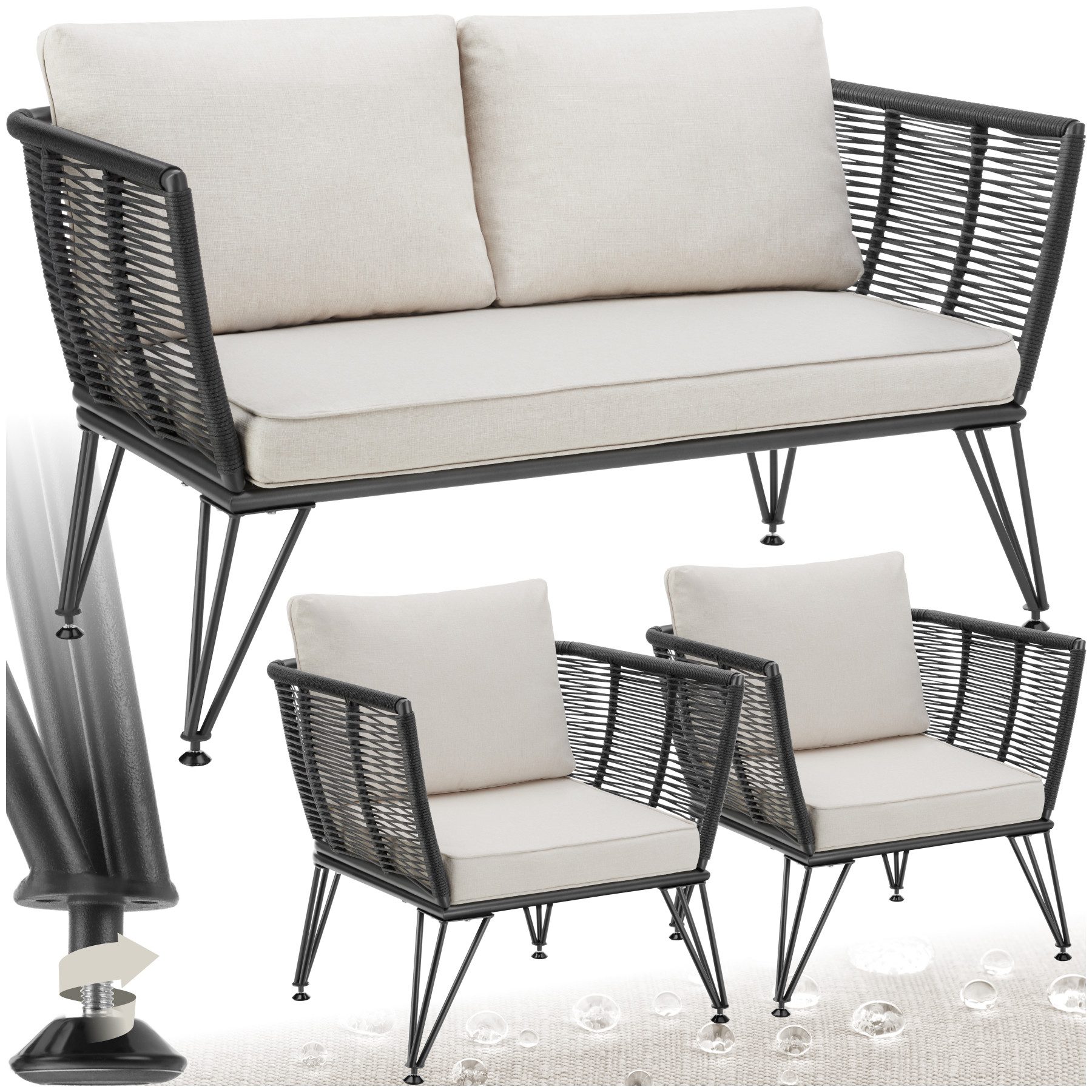 tectake Essgruppe Garten-Loungeset, (Set., 3-tlg), Wetterfestes günstig online kaufen