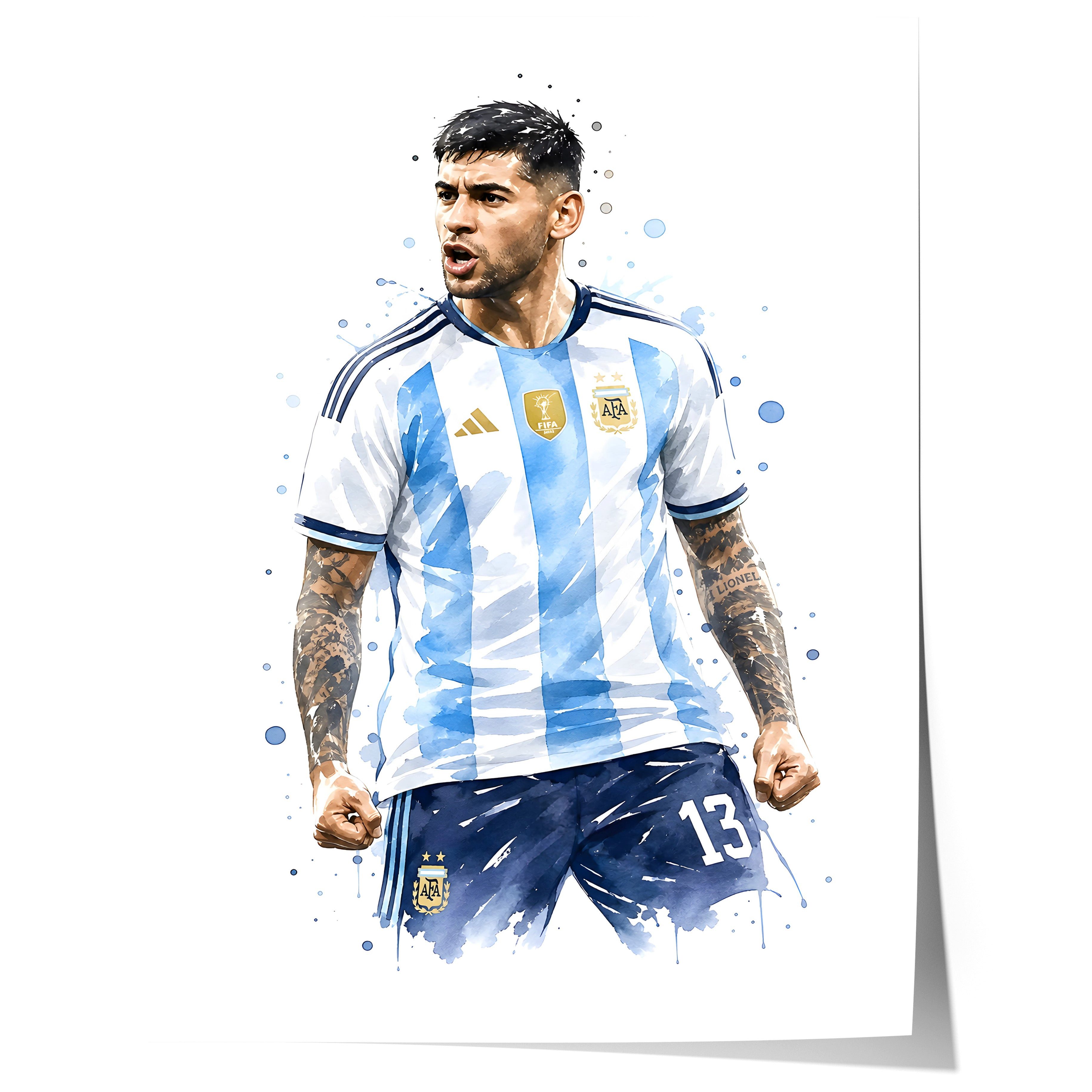 JUSTGOODMOOD Poster Argentinien Fußball Geschenkidee Aquarell Sport Wandbild Deko Print oh, (1 St)