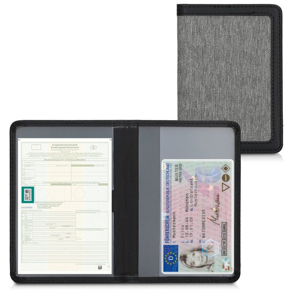 kwmobile Sleeve Fahrzeugschein Hülle mit Kartenfächern, Stoff Etui Tasche  für Auto Zulassungsbescheinigung Führerschein