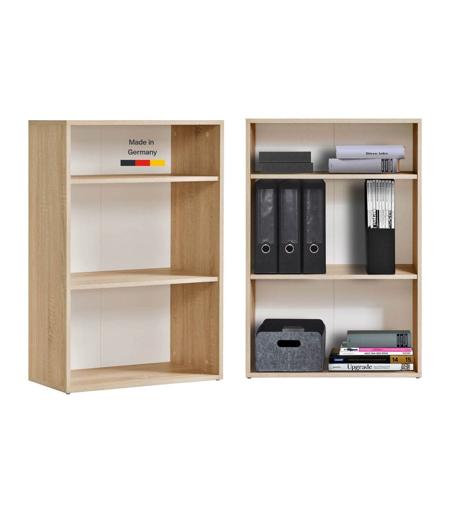 mokebo Bücherregal Der Bücherwurm Regal 60 cm breit Aktenregal Holz, 60x91x34,5 cm, Made in Germany, Holzregal, Bücherregal oder Standregal in Eiche
