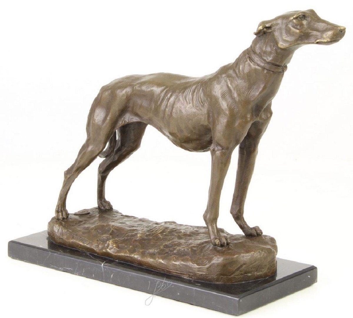 / cm H. Luxus Bronzefigur Bronze Windhund Luxus mit Casa Dekofigur Marmorsockel 24,5 Schwarz - Dekofigur / Gold Padrino