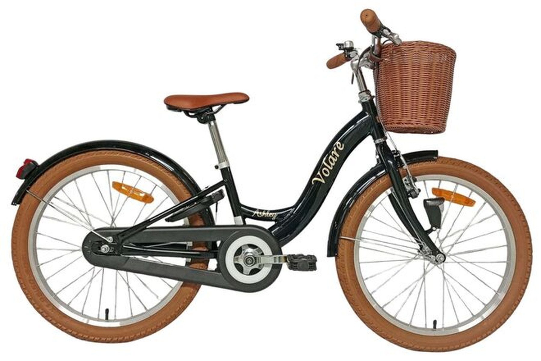 Volare Kinderfahrrad Ashley Mädchen 20 Zoll Schwarz mit Korb, Schloss, Licht & Reflektoren, Stylisches Schulrad, modernes Design, Luftreifen, Aluminiumfelgen