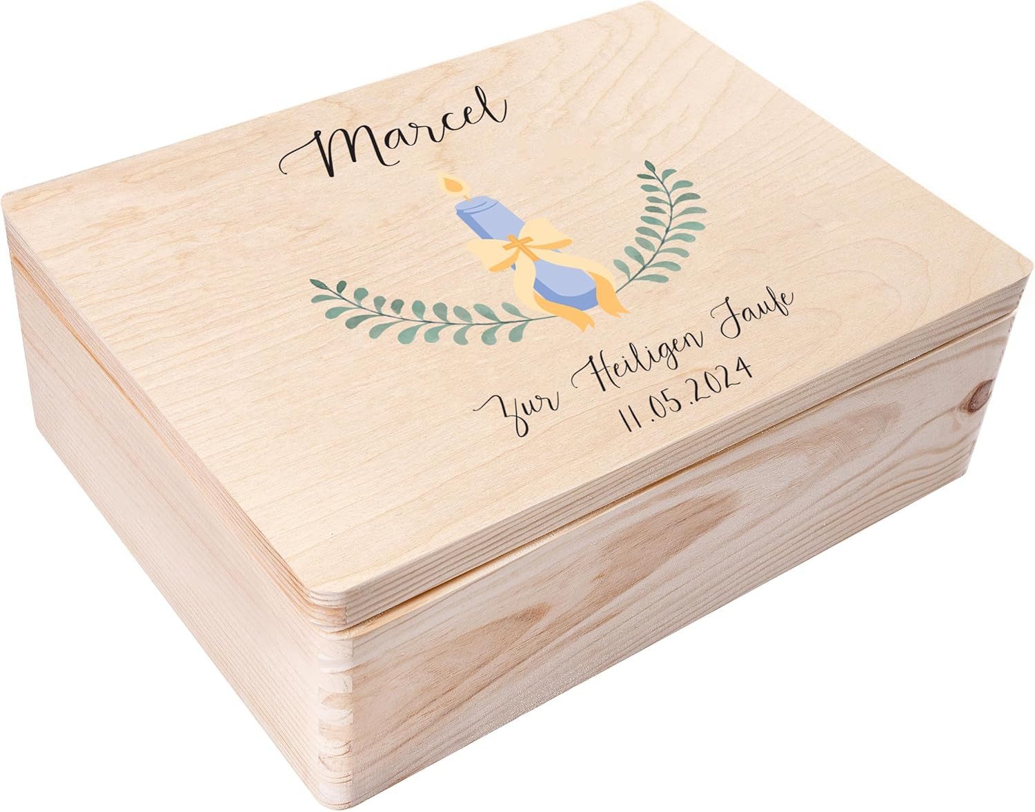 Creative Deco Holzkiste Taufe Geschenk für Mädchen Junge, Natur 40 x 30 x 14 cm