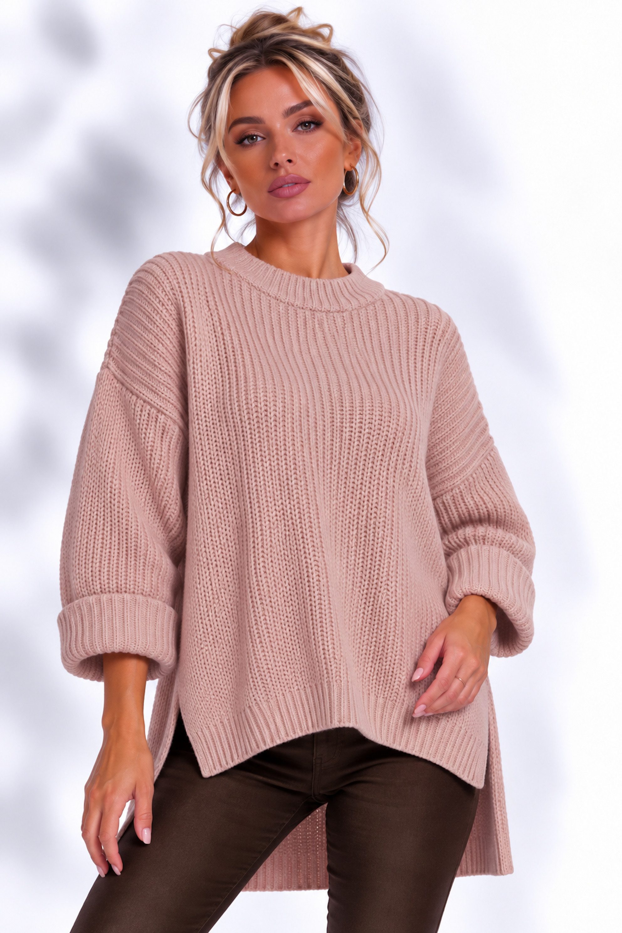 Worldclassca Longpullover WORLDCLASSCA Damen Oversize Strickpulllover Lang Pulli Neue Kollektion - Stilvolle und gemütliche Strickmode für Damen