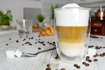 Sendez Thermoglas 6 doppelwandige Cappuccino Gläser 200ml Kaffegläser Teeglas, Glas