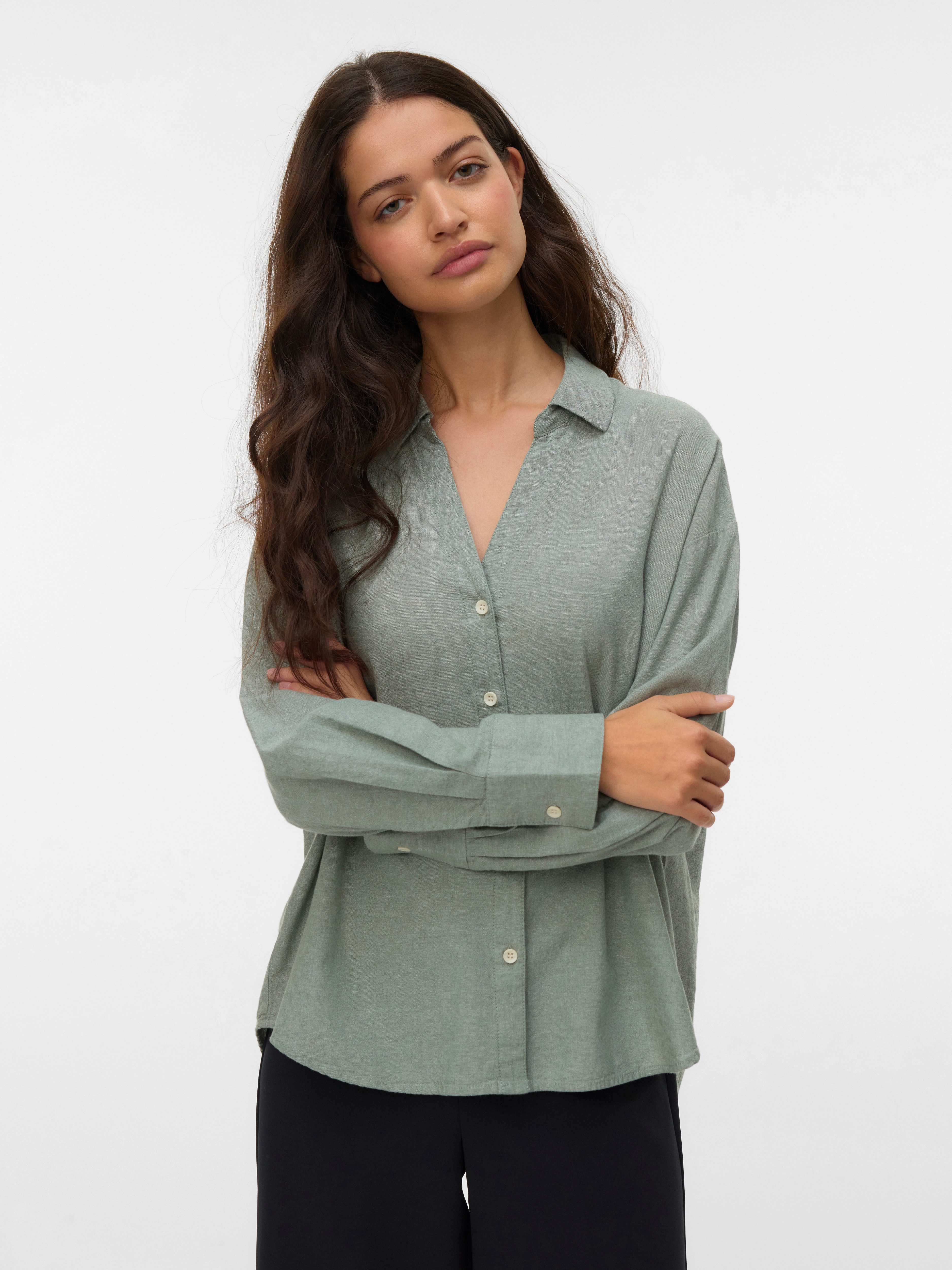 Vero Moda Langarmbluse VMNORMA LS CHAMBRAY SHIRT Baumwolle, loose fit