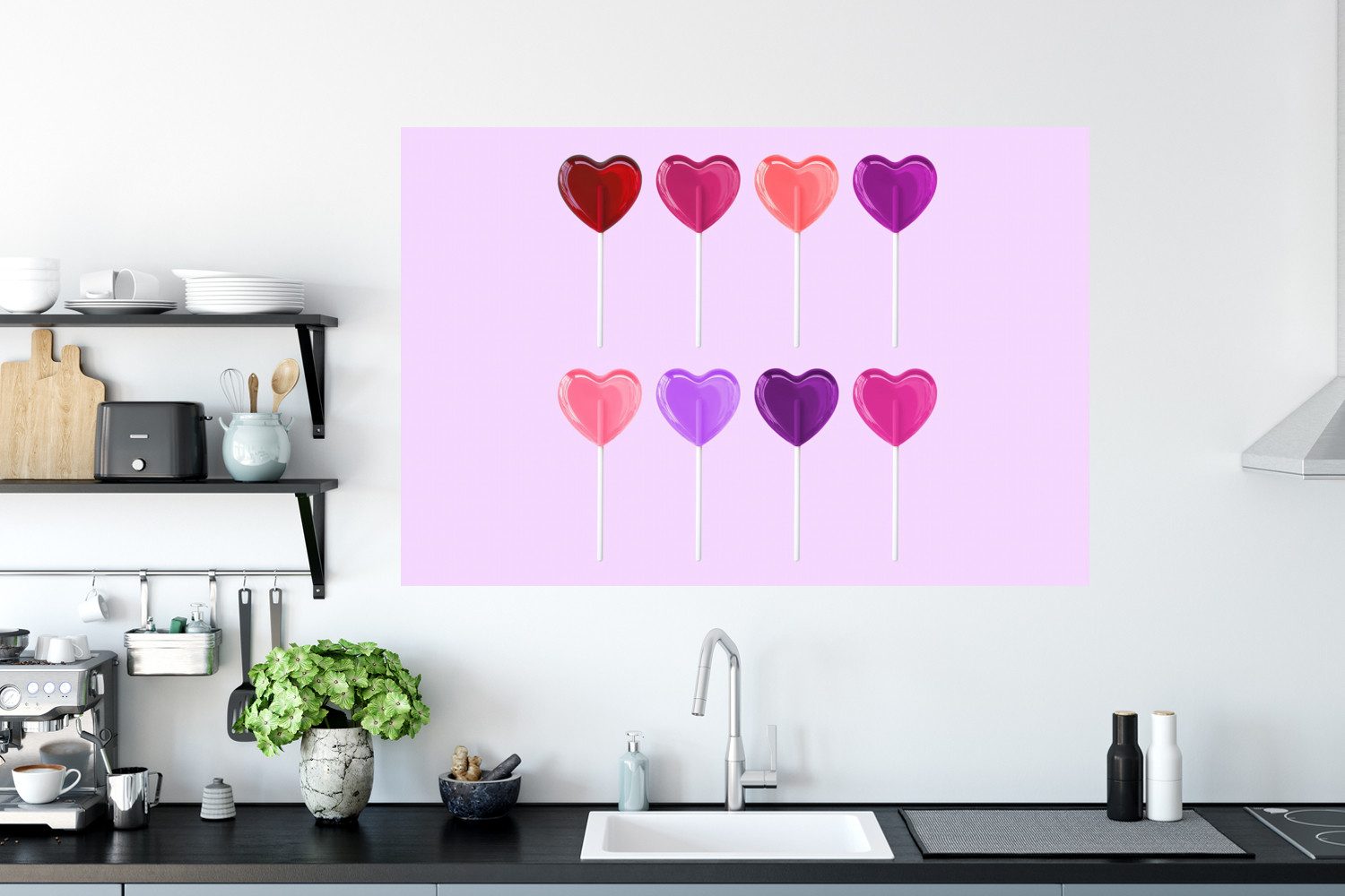 MuchoWow Wandsticker Lutscher - Herz - Rosa - Bonbon (1 St), Wanddeko, Aufkleber, Wandtattoo, 120x80 cm