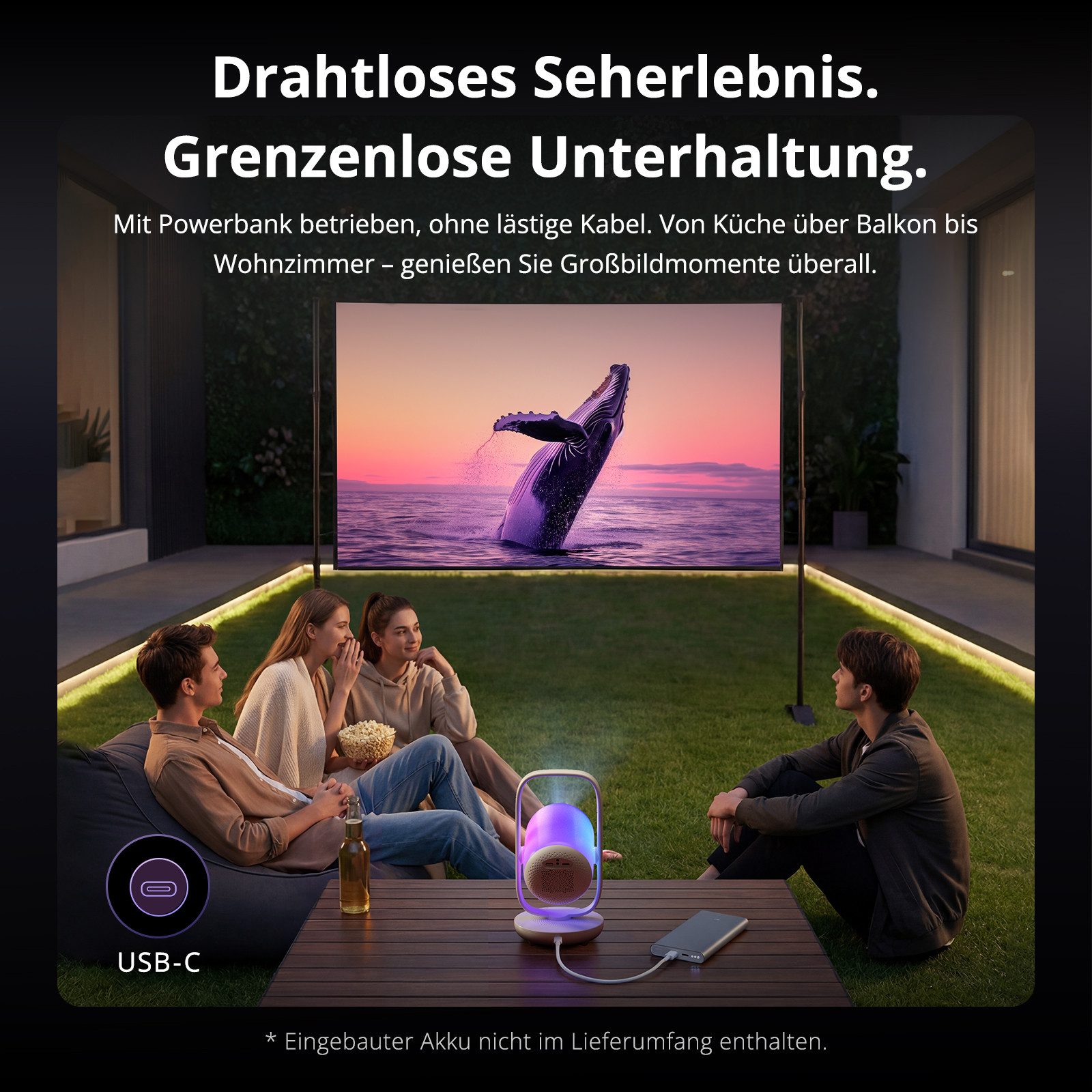 ETOE Starfish 2 LCD-Beamer (3000:1, 1920×1080 px, 1080p Full HD, 4K-Dekodierung, 500 ANSI-Lumen, Google TV mit Netflix) weiß