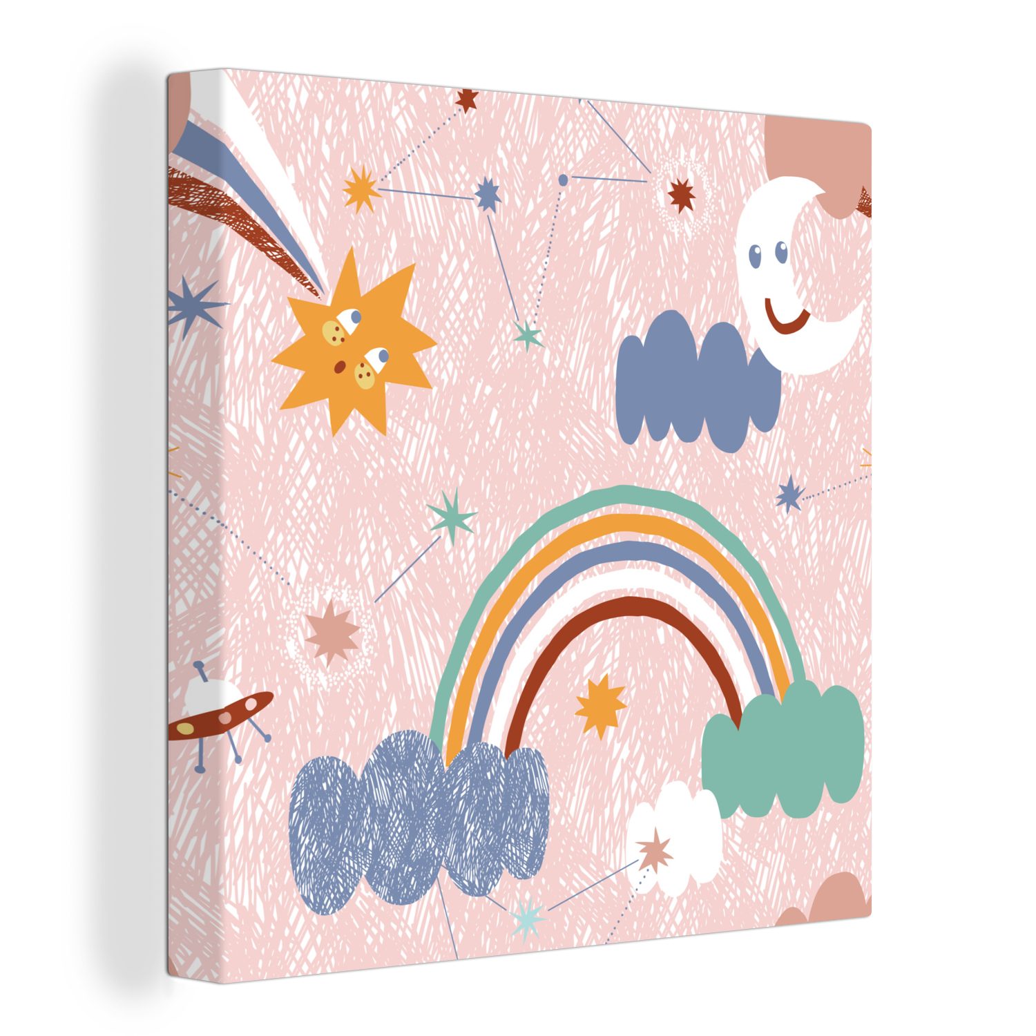 OneMillionCanvasses® Leinwandbild Regenbogen - Kind - Wolken, (1 St), Leinwand Bilder für Wohnzimmer Schlafzimmer bunt