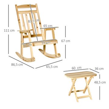 Outsunny Sitzgruppe Schaukelstuhl Holz mit Beistelltisch hoher Rückenlehne outdoor Natur, (Set, 2-tlg., Gartenstuhl mit Armlehnen), 2 tlg. Schaukelsessel Set