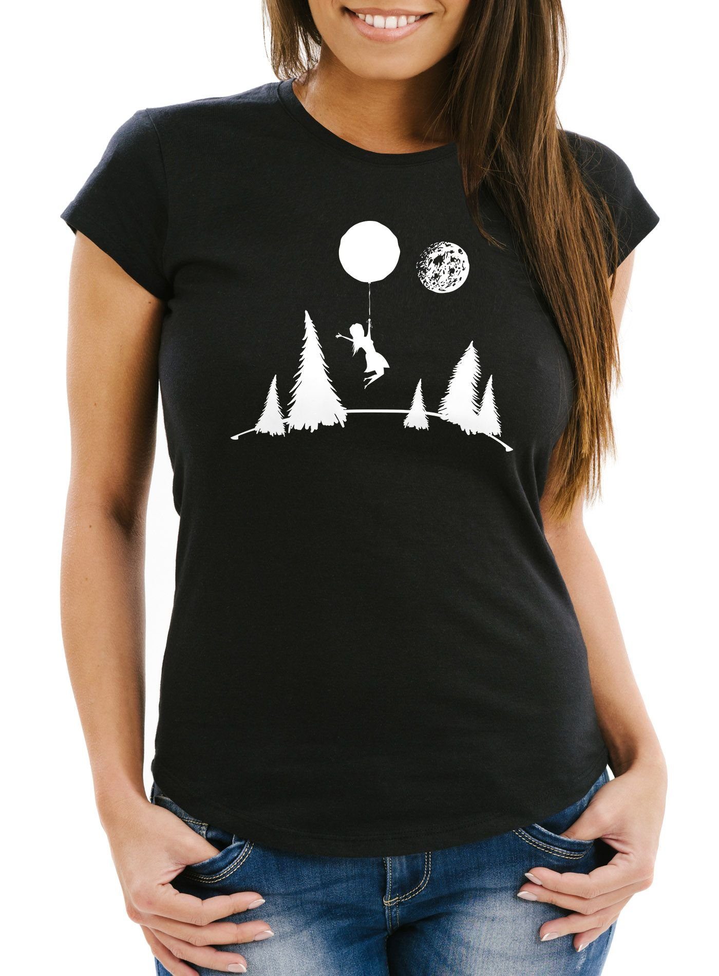 MoonWorks Print-Shirt Damen T-Shirt To the moon Slim Fit Moonworks® mit Print