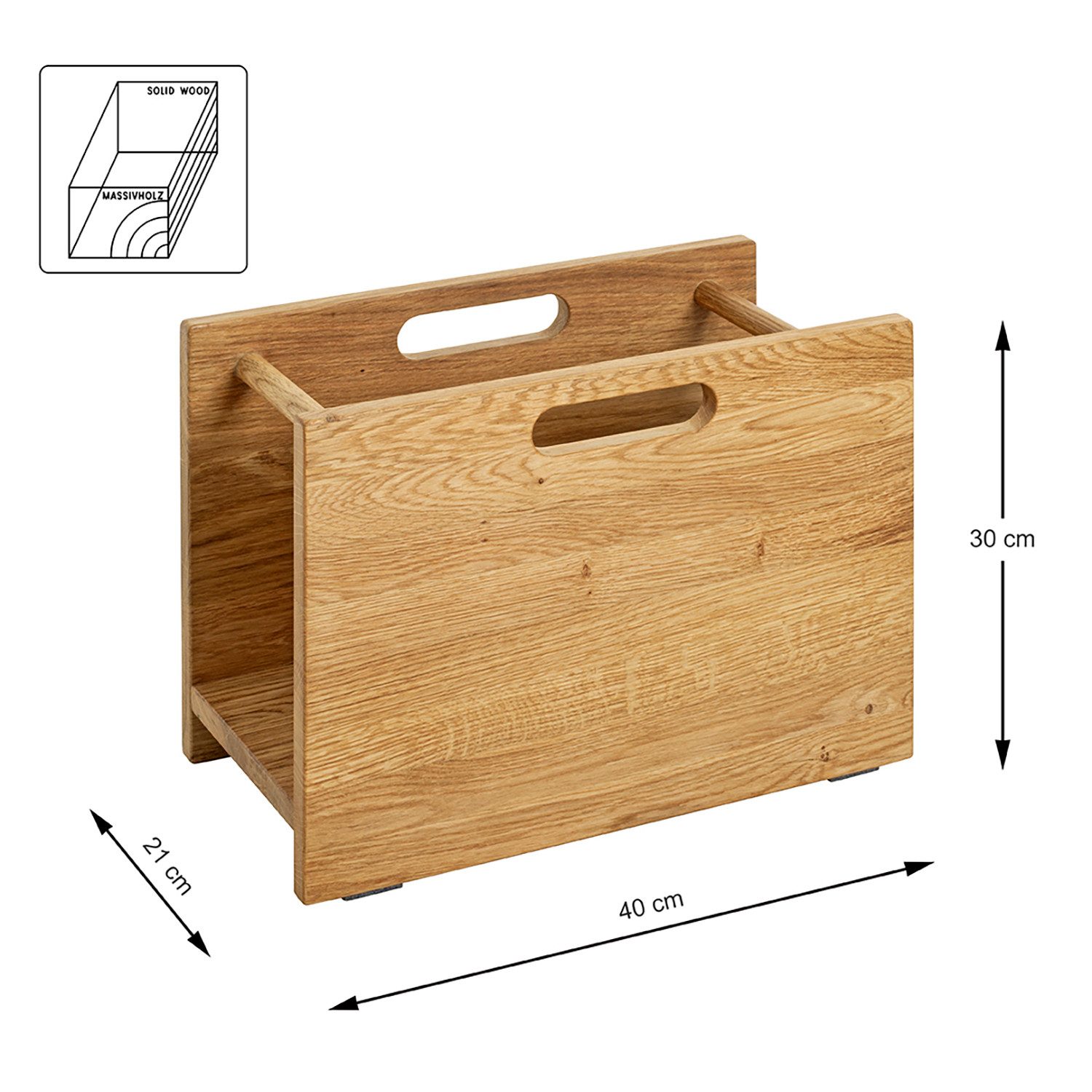 HAKU Zeitungsständer Zeitungshalter - eiche - Massivholz - H. 30cm x B. 40cm - Ablage (1xZeitungsständer, Zeitschriftenhalter - Magazinständer), Zeitschriftenständer - Zeitungshalter - Zeitungsgestell