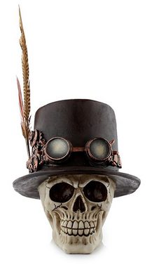 NO NAME Fantasy-Figur Gothic Steampunk Totenkopf mit Zylinder, Feder, Horror, Skull, Sammlerfigur, Halloween-Deko
