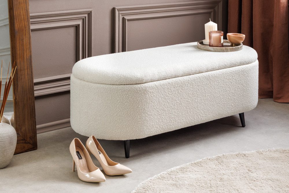 riess-ambiente Truhenbank VOGUE 110cm weiß / schwarz · Sitzbank mit Bouclé-Bezug & Stauraum (Einzelartikel, 1-St), Truhenbank mit robustem Metallgestell · bequeme Schaumstoffpolsterung
