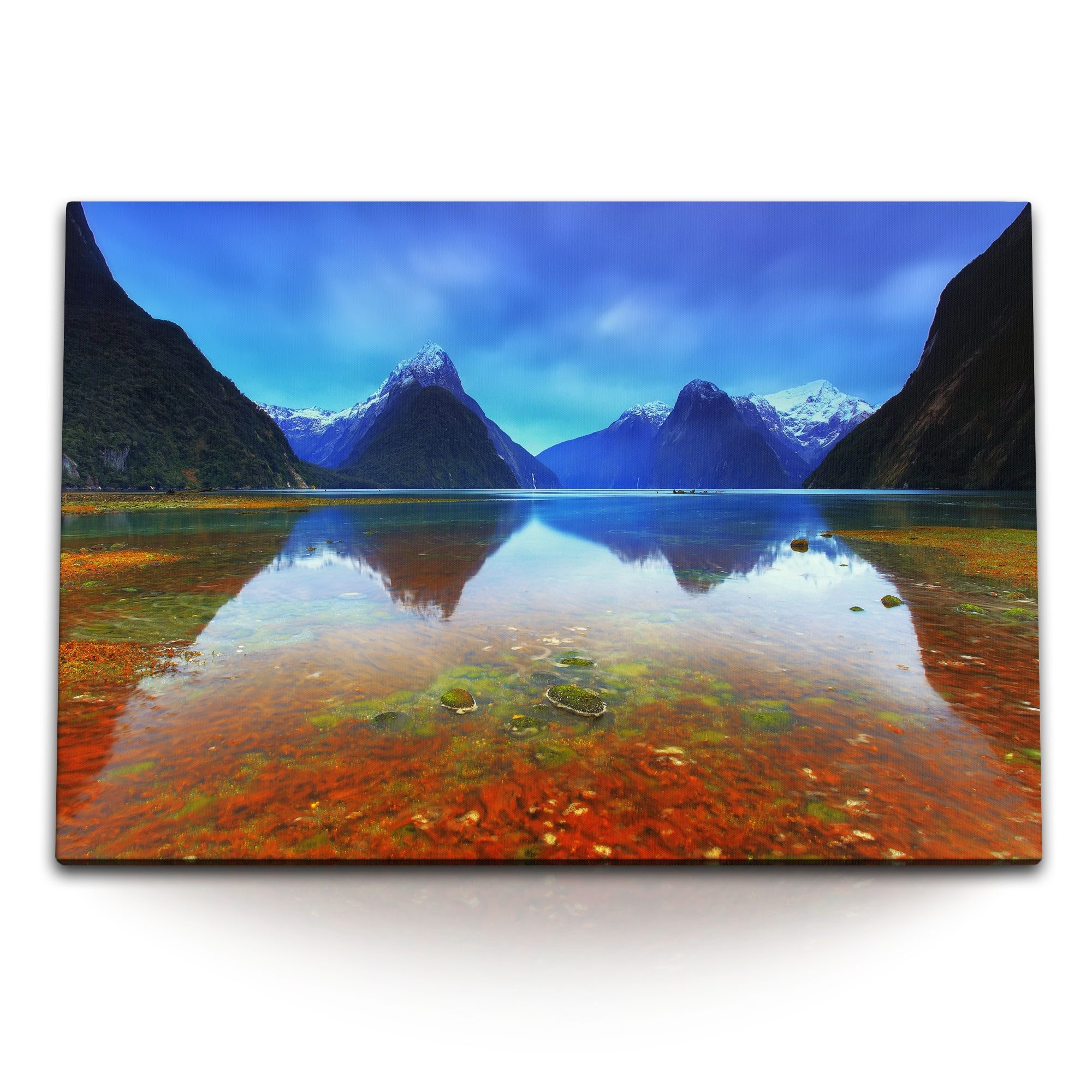 Leinwandbild 120x80cm Wandbild auf Leinwand Bergsee Berge Natur Schneegipfel Gebirg