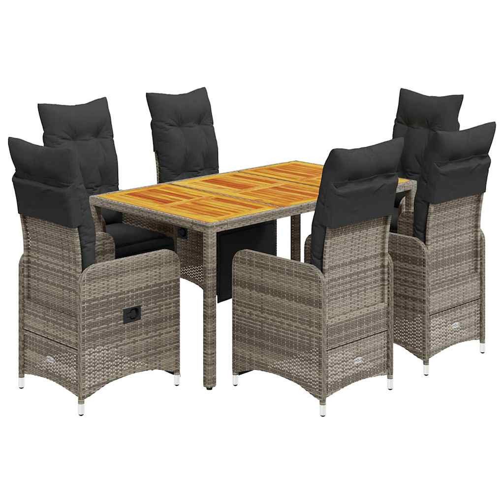 vidaXL Gartenlounge-Set 7-tlg. Garten-Bistro-Set mit Kissen Grau Poly Rattan, (6-tlg)