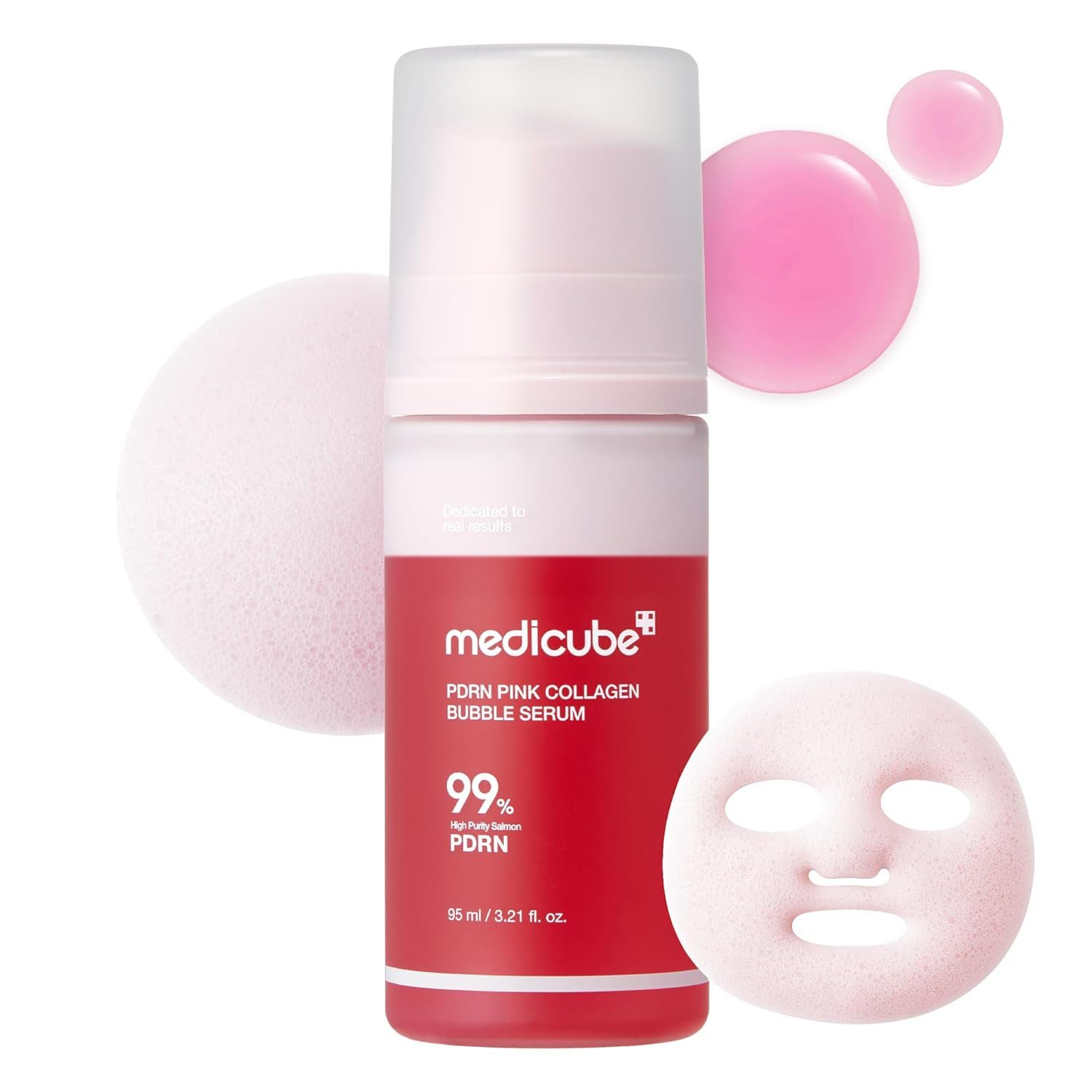 Medicube Gesichtsserum PDRN Pink Collagen Bubble Serum 95 ml, Korean Skincare K-Beauty Strafft sichtbar, glättet feine Linien und sorgt, für prallen, jugendlichen Teint