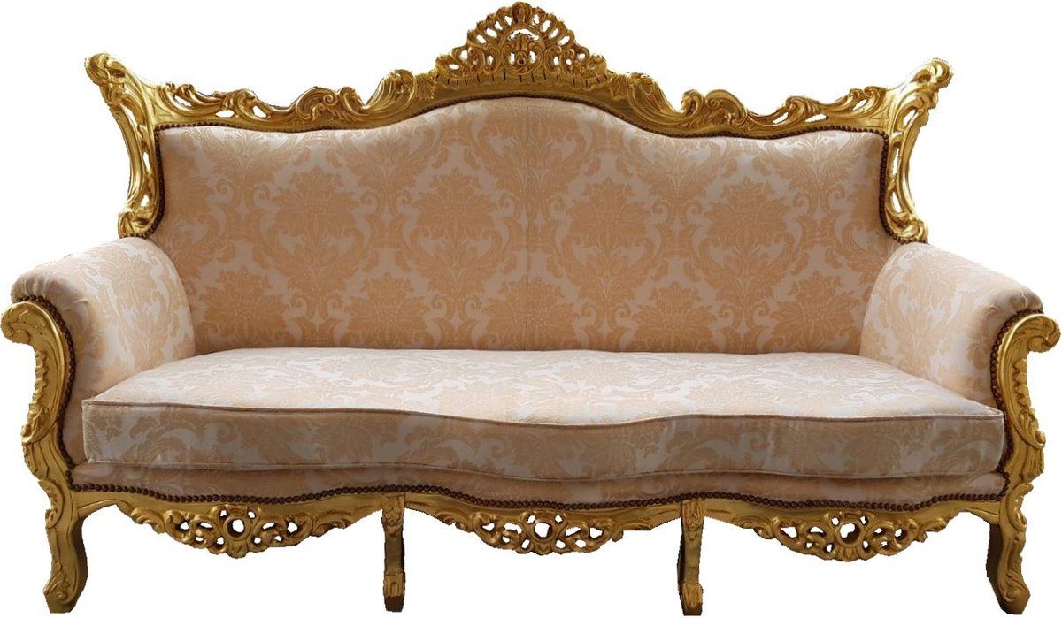 Wohnzimmer Möbel Casa Creme - Muster Padrino 3-Sitzer / 3er Sofa Couch Gold Barock Lounge